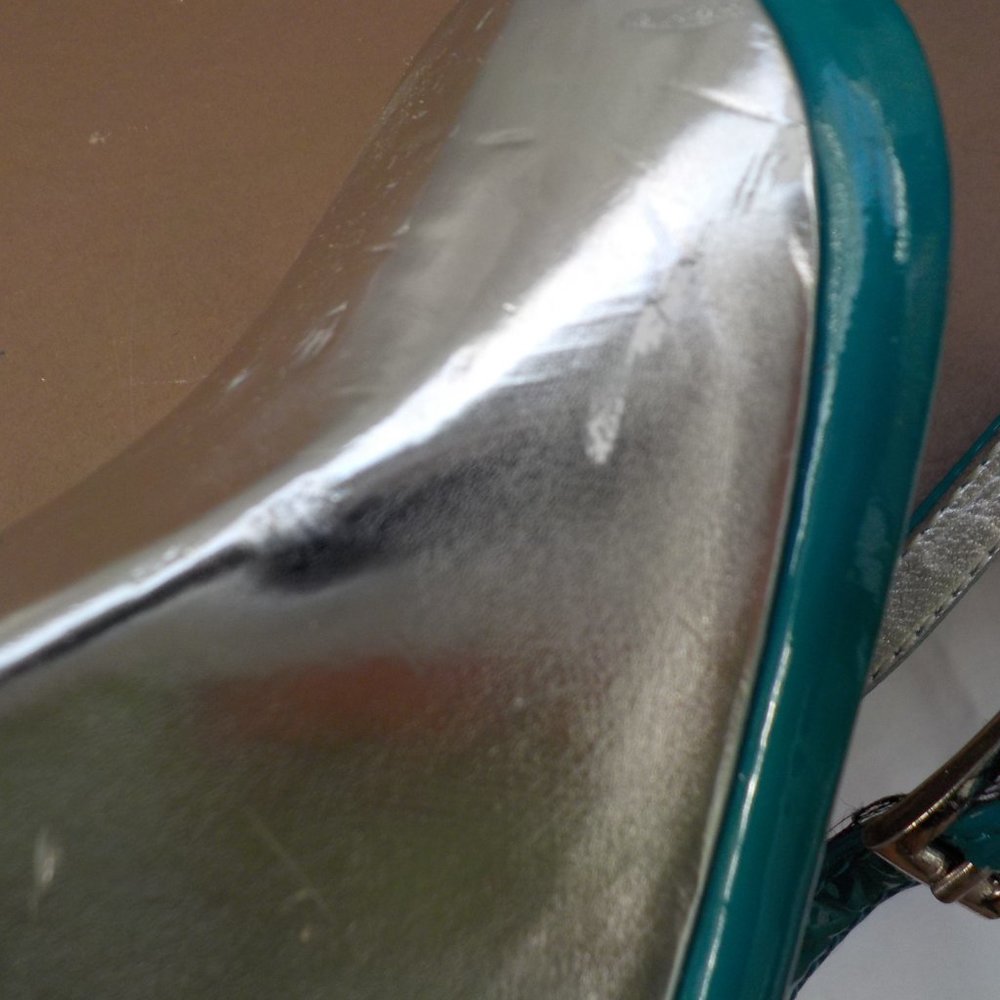 Gorgeous Linea Paolo Peep-toe Wedge Sandals Turquoise and Silver SZ 8/ 8.5 N/M - Picture 16 of 16